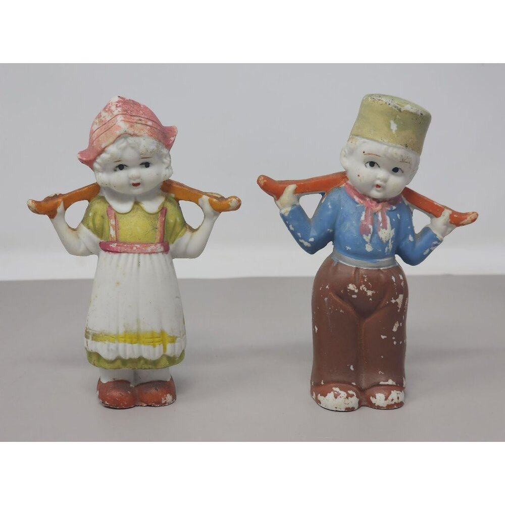 Lot of 2 Vintage 1930s Japan Bisque Milk Maid Girl and Boy Figurines
